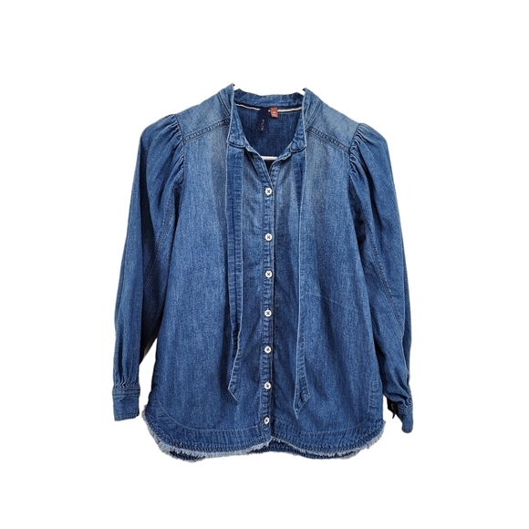 Pilcro Women's Tie-Neck Denim Blouse - XXS - Picture 2 of 7